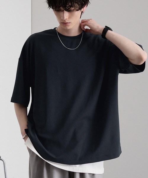 MONO-MART(モノマート)の「クールドライアムンゼン オーバーサイズサイドスリットベーシックカットソー(Tシャツ/カットソー・メンズ・ネイビー/チャコール/アイボリー/ブルー/ワイン/ブラック/ダークブラウン/ピンク/ライトグレー/ミント・S/L/M)」の7枚目の写真