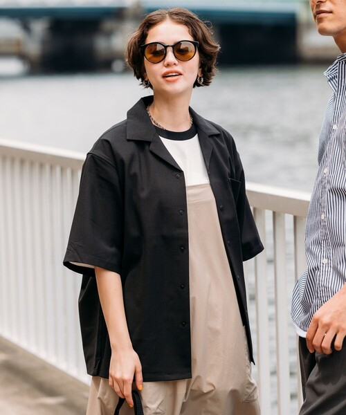 FREAK'S STORE（フリークスストア）の「FREAK’S STORE/フリークスストア 速乾素材 リラックスフィット オープンカラーシャツ/リネン風 ホームケア（シャツ/ブラウス・メンズ・ブラック/オリーブ/チャコールグレー/オフホワイト・SMALL/LARGE/MEDIUM）」の22枚目の写真