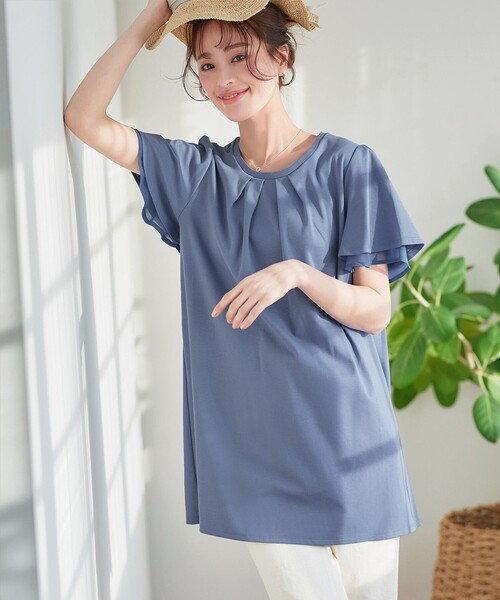 Tiaclasse（ティアクラッセ）の「“あまラク” シフォンフレアスリーブカットソーチュニック（Tシャツ/カットソー・レディース・ピンク系その他/ブルー/ネイビー/グレー・XL/XXL）」の4枚目の写真