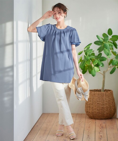 Tiaclasse（ティアクラッセ）の「“あまラク” シフォンフレアスリーブカットソーチュニック（Tシャツ/カットソー・レディース・ピンク系その他/ブルー/ネイビー/グレー・XL/XXL）」の8枚目の写真