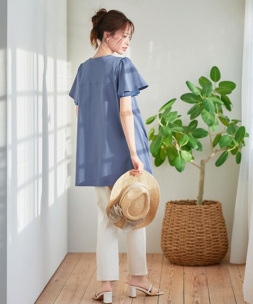 Tiaclasse（ティアクラッセ）の「“あまラク” シフォンフレアスリーブカットソーチュニック（Tシャツ/カットソー・レディース・ピンク系その他/ブルー/ネイビー/グレー・XL/XXL）」の9枚目の写真