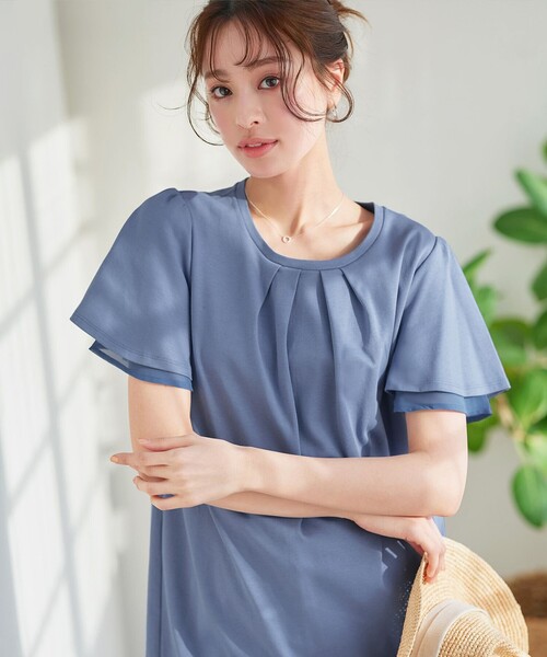 Tiaclasse（ティアクラッセ）の「“あまラク” シフォンフレアスリーブカットソーチュニック（Tシャツ/カットソー・レディース・ピンク系その他/ブルー/ネイビー/グレー・XL/XXL）」の10枚目の写真