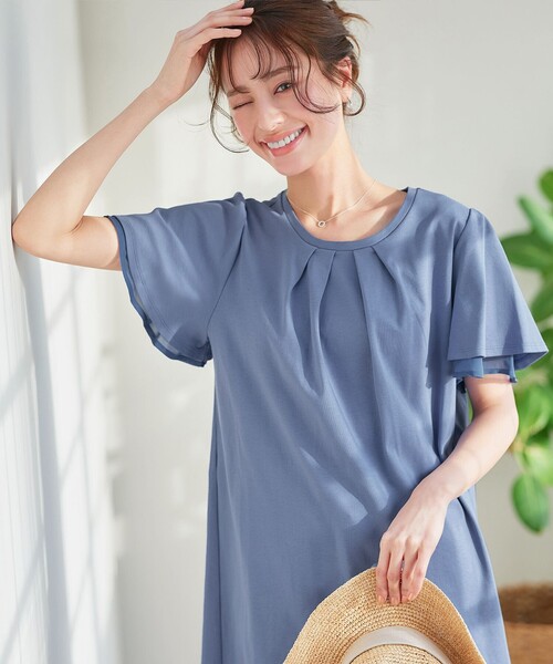 Tiaclasse（ティアクラッセ）の「“あまラク” シフォンフレアスリーブカットソーチュニック（Tシャツ/カットソー・レディース・ピンク系その他/ブルー/ネイビー/グレー・XL/XXL）」の13枚目の写真