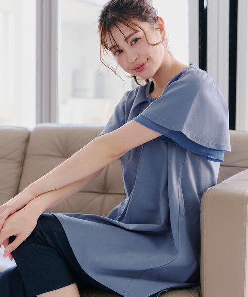Tiaclasse（ティアクラッセ）の「“あまラク” シフォンフレアスリーブカットソーチュニック（Tシャツ/カットソー・レディース・ピンク系その他/ブルー/ネイビー/グレー・XL/XXL）」の15枚目の写真