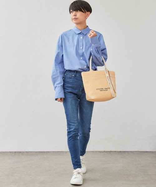 CUISINE HABITS（クイジーヌハビッツ）の「HORIZONTAL TOTE ラフィア風（トートバッグ・レディース・ブラック/アイボリー・フリー）」の4枚目の写真