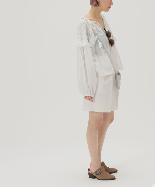 SLOBE citron.(スローブシトロン)の「SLOBE citron. スモッキングコットンブラウス(シャツ/ブラウス・レディース・A/ホワイト/ピンク・FREE)」の8枚目の写真