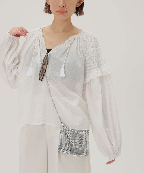 SLOBE citron.(スローブシトロン)の「SLOBE citron. スモッキングコットンブラウス(シャツ/ブラウス・レディース・A/ホワイト/ピンク・FREE)」の12枚目の写真