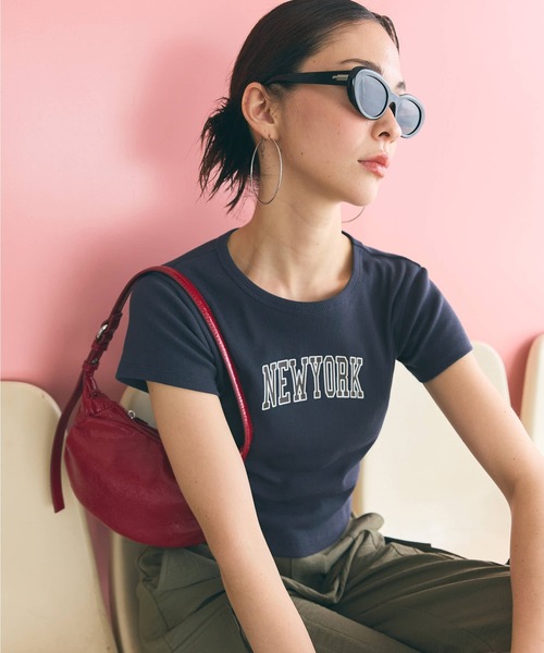 coca(coca)(コカ)の「クロップド丈ロゴリブTシャツ(Tシャツ/カットソー・レディース・チャコール/ネイビー・S/L/M)」の16枚目の写真