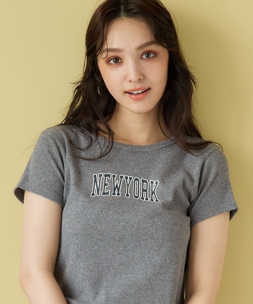 coca(coca)(コカ)の「クロップド丈ロゴリブTシャツ(Tシャツ/カットソー・レディース・チャコール/ネイビー・S/L/M)」の4枚目の写真