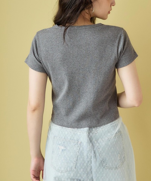 coca(coca)(コカ)の「クロップド丈ロゴリブTシャツ(Tシャツ/カットソー・レディース・チャコール/ネイビー・S/L/M)」の18枚目の写真