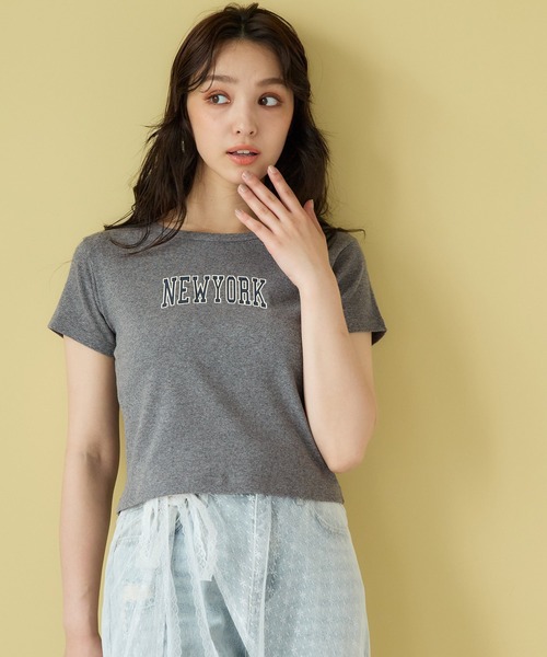 coca(coca)(コカ)の「クロップド丈ロゴリブTシャツ(Tシャツ/カットソー・レディース・チャコール/ネイビー・S/L/M)」の6枚目の写真