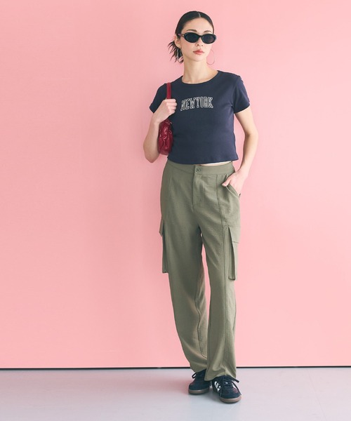 coca(coca)(コカ)の「クロップド丈ロゴリブTシャツ(Tシャツ/カットソー・レディース・チャコール/ネイビー・S/L/M)」の11枚目の写真