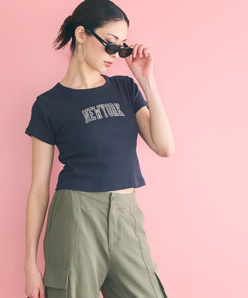 coca(coca)(コカ)の「クロップド丈ロゴリブTシャツ(Tシャツ/カットソー・レディース・チャコール/ネイビー・S/L/M)」の12枚目の写真
