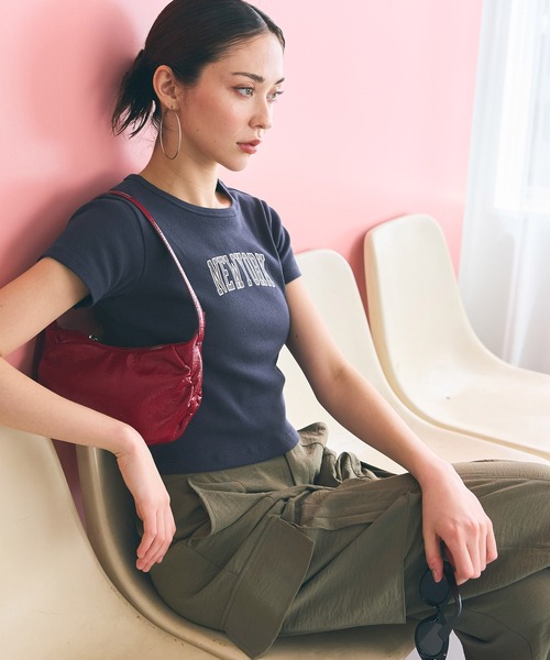 coca(coca)(コカ)の「クロップド丈ロゴリブTシャツ(Tシャツ/カットソー・レディース・チャコール/ネイビー・S/L/M)」の14枚目の写真