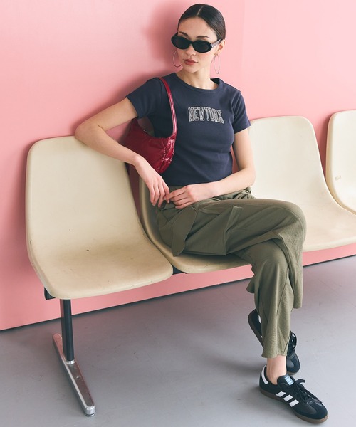 coca(coca)(コカ)の「クロップド丈ロゴリブTシャツ(Tシャツ/カットソー・レディース・チャコール/ネイビー・S/L/M)」の15枚目の写真