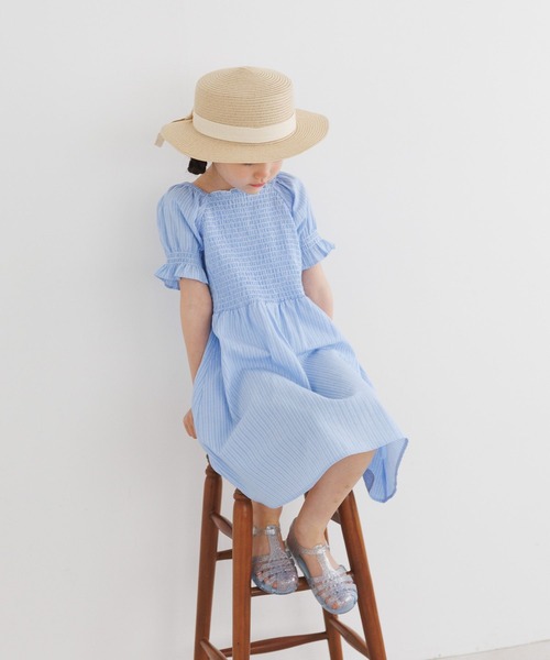 BAYFLOW(ベイフロー)の「シャーリングワンピース(KIDS)(ワンピース・キッズ・ブルー/ネイビー/グリーン・110cm/120cm/130cm/140cm/150cm)」の13枚目の写真