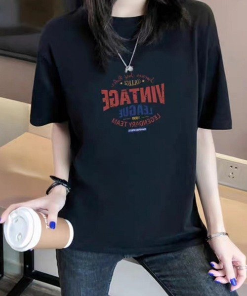 Ritzy(リッツィー)の「ロゴプリントT(Tシャツ/カットソー・レディース・ホワイト/ベージュ/グレー/ブラック・M/L/XL)」の2枚目の写真