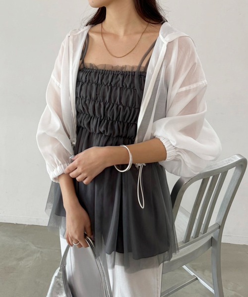 one after another NICE CLAUP(ワンアフターアナザーナイスクラップ)の「チュールビスチェ(キャミソール・レディース・ピンク/チャコールグレー/アイボリー・FREE)」の13枚目の写真