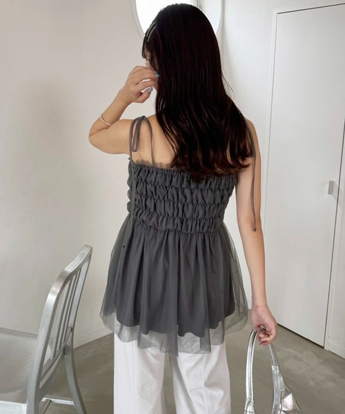 one after another NICE CLAUP(ワンアフターアナザーナイスクラップ)の「チュールビスチェ(キャミソール・レディース・ピンク/チャコールグレー/アイボリー・FREE)」の12枚目の写真