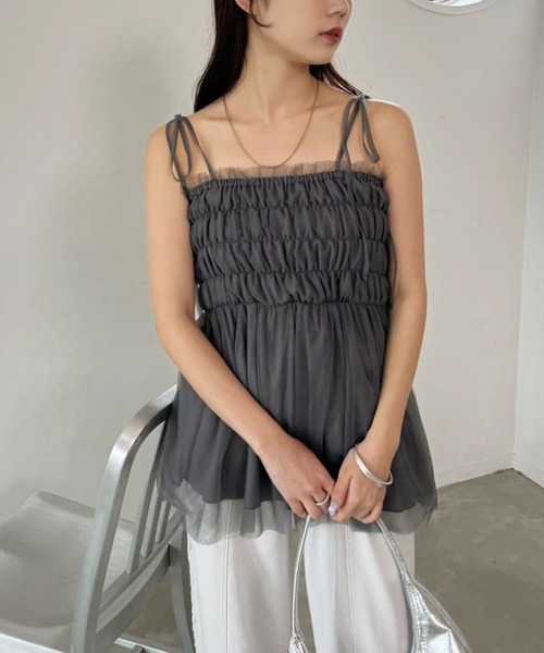 one after another NICE CLAUP(ワンアフターアナザーナイスクラップ)の「チュールビスチェ(キャミソール・レディース・ピンク/チャコールグレー/アイボリー・FREE)」の11枚目の写真