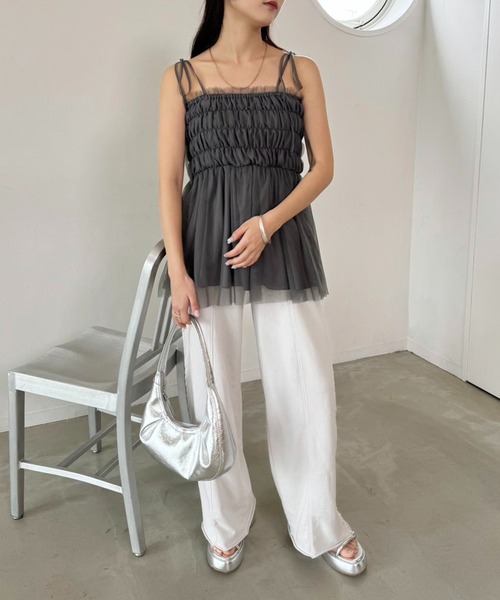 one after another NICE CLAUP(ワンアフターアナザーナイスクラップ)の「チュールビスチェ(キャミソール・レディース・ピンク/チャコールグレー/アイボリー・FREE)」の22枚目の写真