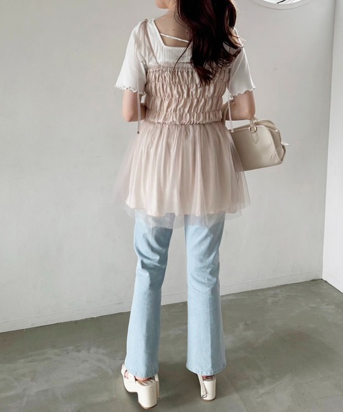 one after another NICE CLAUP(ワンアフターアナザーナイスクラップ)の「チュールビスチェ(キャミソール・レディース・ピンク/チャコールグレー/アイボリー・FREE)」の6枚目の写真