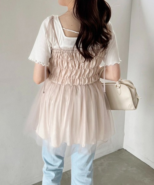 one after another NICE CLAUP(ワンアフターアナザーナイスクラップ)の「チュールビスチェ(キャミソール・レディース・ピンク/チャコールグレー/アイボリー・FREE)」の7枚目の写真