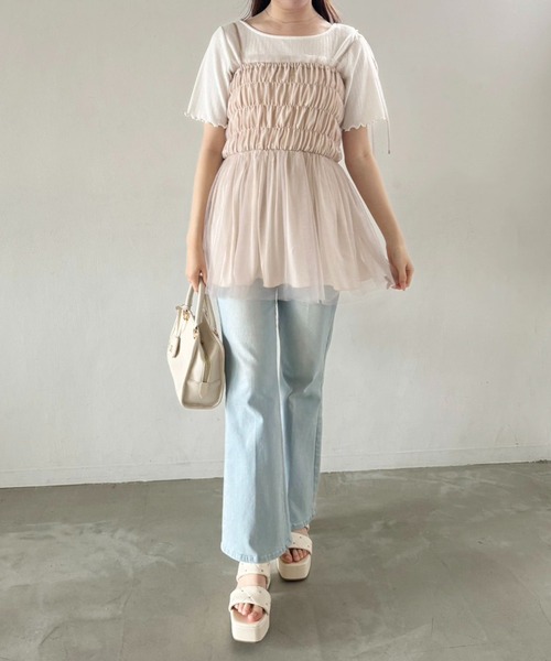 one after another NICE CLAUP(ワンアフターアナザーナイスクラップ)の「チュールビスチェ(キャミソール・レディース・ピンク/チャコールグレー/アイボリー・FREE)」の5枚目の写真