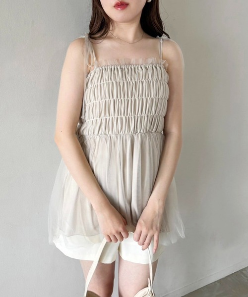 one after another NICE CLAUP(ワンアフターアナザーナイスクラップ)の「チュールビスチェ(キャミソール・レディース・ピンク/チャコールグレー/アイボリー・FREE)」の8枚目の写真