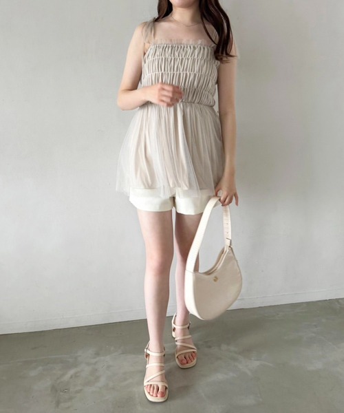one after another NICE CLAUP(ワンアフターアナザーナイスクラップ)の「チュールビスチェ(キャミソール・レディース・ピンク/チャコールグレー/アイボリー・FREE)」の9枚目の写真