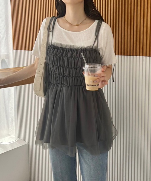 one after another NICE CLAUP(ワンアフターアナザーナイスクラップ)の「チュールビスチェ(キャミソール・レディース・ピンク/チャコールグレー/アイボリー・FREE)」の20枚目の写真