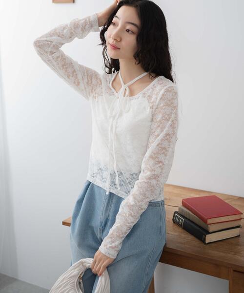 WEGO(ウィゴー)の「WEGO/チョーカーリボン付きレースロンT(Tシャツ/カットソー・レディース・ブラック/ホワイト・FREE)」の22枚目の写真