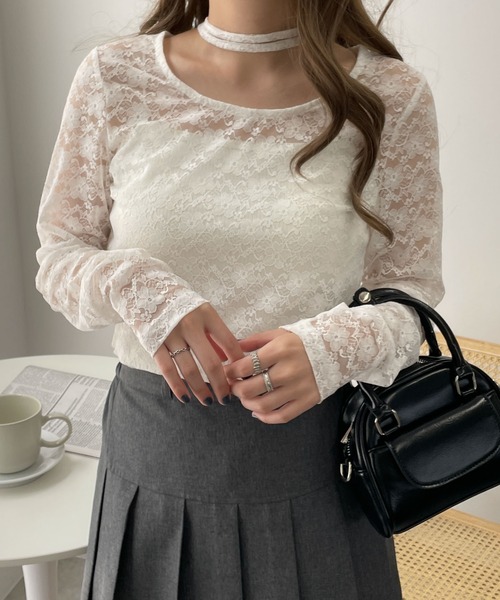 WEGO(ウィゴー)の「WEGO/チョーカーリボン付きレースロンT(Tシャツ/カットソー・レディース・ブラック/ホワイト・FREE)」の6枚目の写真