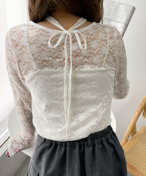 WEGO(ウィゴー)の「WEGO/チョーカーリボン付きレースロンT(Tシャツ/カットソー・レディース・ブラック/ホワイト・FREE)」の8枚目の写真