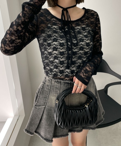 WEGO(ウィゴー)の「WEGO/チョーカーリボン付きレースロンT(Tシャツ/カットソー・レディース・ブラック/ホワイト・FREE)」の12枚目の写真