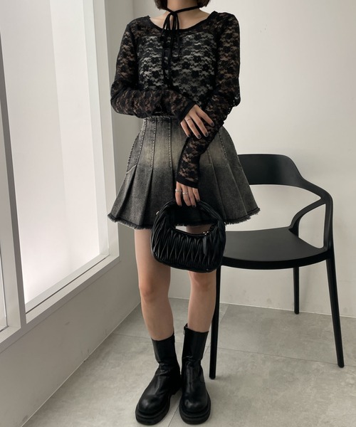 WEGO(ウィゴー)の「WEGO/チョーカーリボン付きレースロンT(Tシャツ/カットソー・レディース・ブラック/ホワイト・FREE)」の13枚目の写真