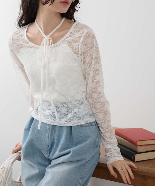 WEGO(ウィゴー)の「WEGO/チョーカーリボン付きレースロンT(Tシャツ/カットソー・レディース・ブラック/ホワイト・FREE)」の10枚目の写真