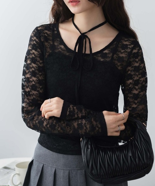 WEGO(ウィゴー)の「WEGO/チョーカーリボン付きレースロンT(Tシャツ/カットソー・レディース・ブラック/ホワイト・FREE)」の14枚目の写真