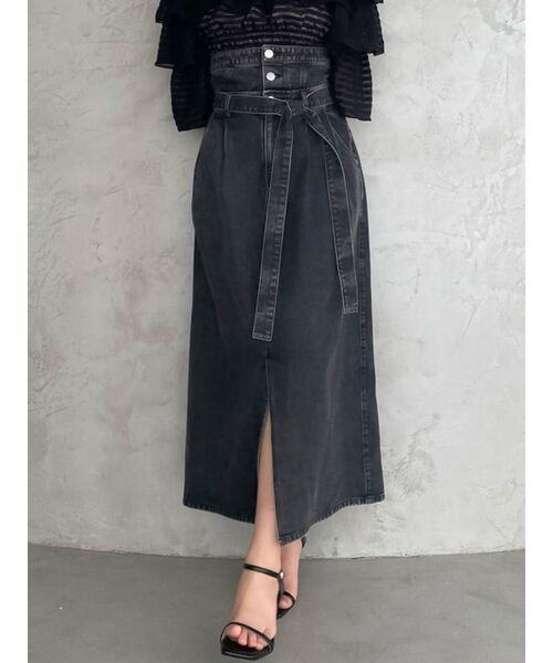 dazzlin（ダズリン）の「スーパーハイウエストIラインスカート（デニムスカート・レディース・ブラック/インディゴブルー・MEDIUM/SMALL）」の3枚目の写真