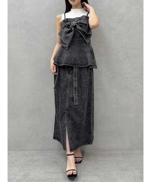 dazzlin（ダズリン）の「スーパーハイウエストIラインスカート（デニムスカート・レディース・ブラック/インディゴブルー・MEDIUM/SMALL）」の16枚目の写真