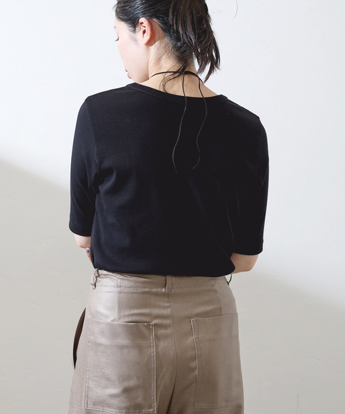 IENA(イエナ)の「《追加》コットンフライスハーフスリーブプルオーバー(Tシャツ/カットソー・レディース・ホワイト/ブラック・FREE)」の10枚目の写真