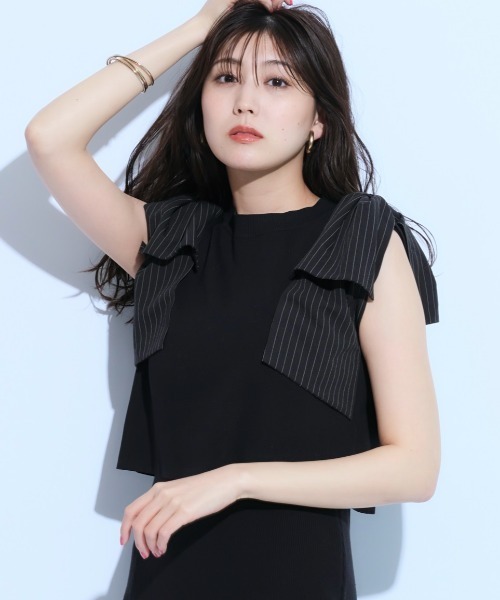 Mystrada ショルダーリボンニット黒 38 Mystrada（マイストラーダ）の「ショルダーリボンニット（ニット