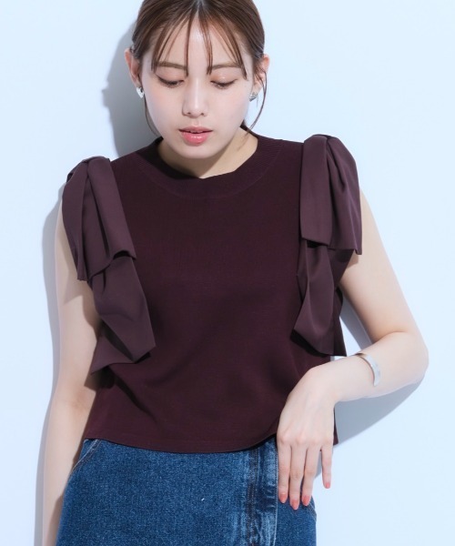 Mystrada ショルダーリボンニット黒 38 Mystrada（マイストラーダ）の「オープンショルダーリボンニット