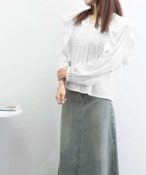 Miniministore(ミニミニストア)の「フリルブラウス レース切替ブラウス 薄手(シャツ/ブラウス・レディース・ホワイト/ブラック・FREE)」の19枚目の写真