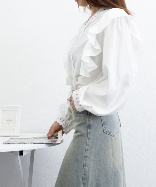 Miniministore(ミニミニストア)の「フリルブラウス レース切替ブラウス 薄手(シャツ/ブラウス・レディース・ホワイト/ブラック・FREE)」の18枚目の写真
