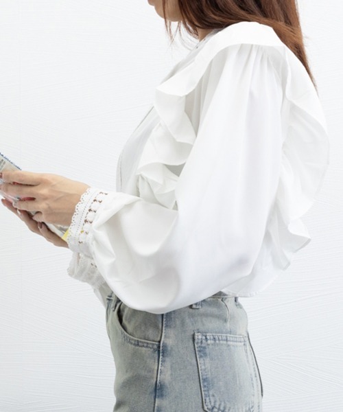 Miniministore(ミニミニストア)の「フリルブラウス レース切替ブラウス 薄手(シャツ/ブラウス・レディース・ホワイト/ブラック・FREE)」の17枚目の写真