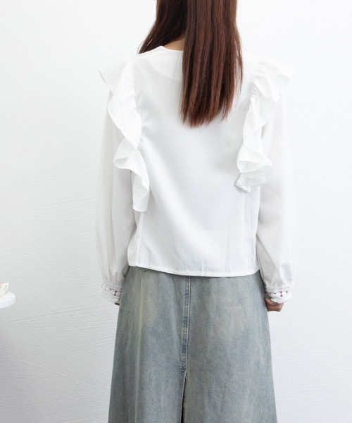 Miniministore(ミニミニストア)の「フリルブラウス レース切替ブラウス 薄手(シャツ/ブラウス・レディース・ホワイト/ブラック・FREE)」の16枚目の写真