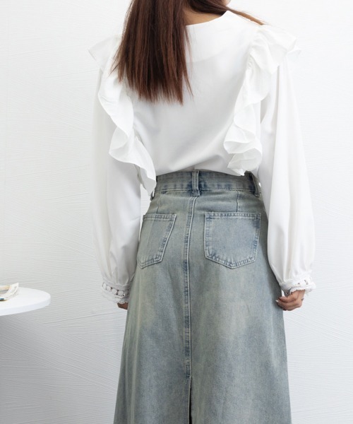 Miniministore(ミニミニストア)の「フリルブラウス レース切替ブラウス 薄手(シャツ/ブラウス・レディース・ホワイト/ブラック・FREE)」の15枚目の写真