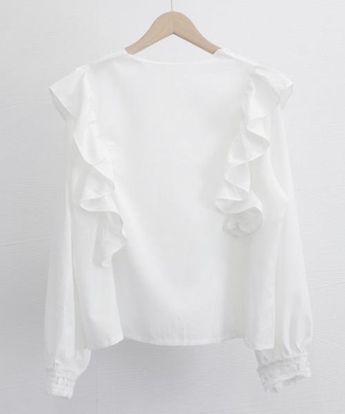 Miniministore(ミニミニストア)の「フリルブラウス レース切替ブラウス 薄手(シャツ/ブラウス・レディース・ホワイト/ブラック・FREE)」の13枚目の写真