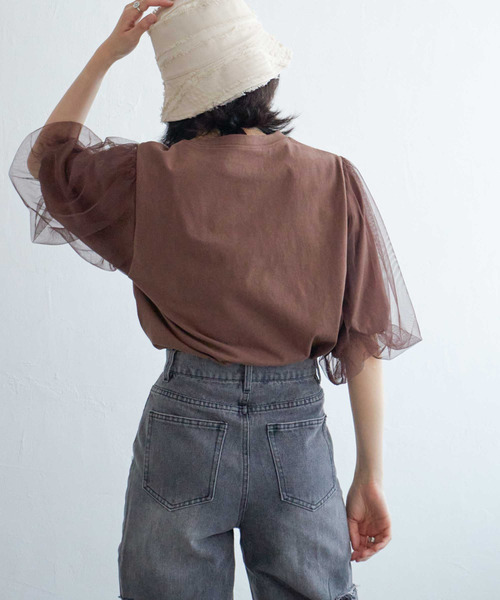 VENCEEXCHANGE（ヴァンスエクスチェンジ）の「チュールスリーブTシャツ（Tシャツ/カットソー・レディース・ブラウン/チャコール/ブラック/オフホワイト・FREE）」の15枚目の写真